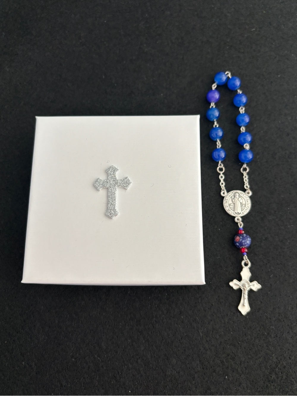 Catholic Rosary Decade Pocket St. Benedict Patriotic Red and Blue Handmade